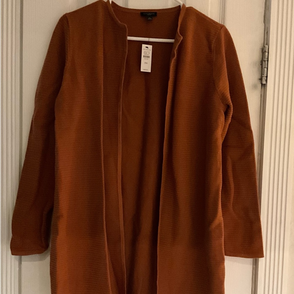 Talbots Textured Open Front Sweater Jacket - Rust Orange.  NWT